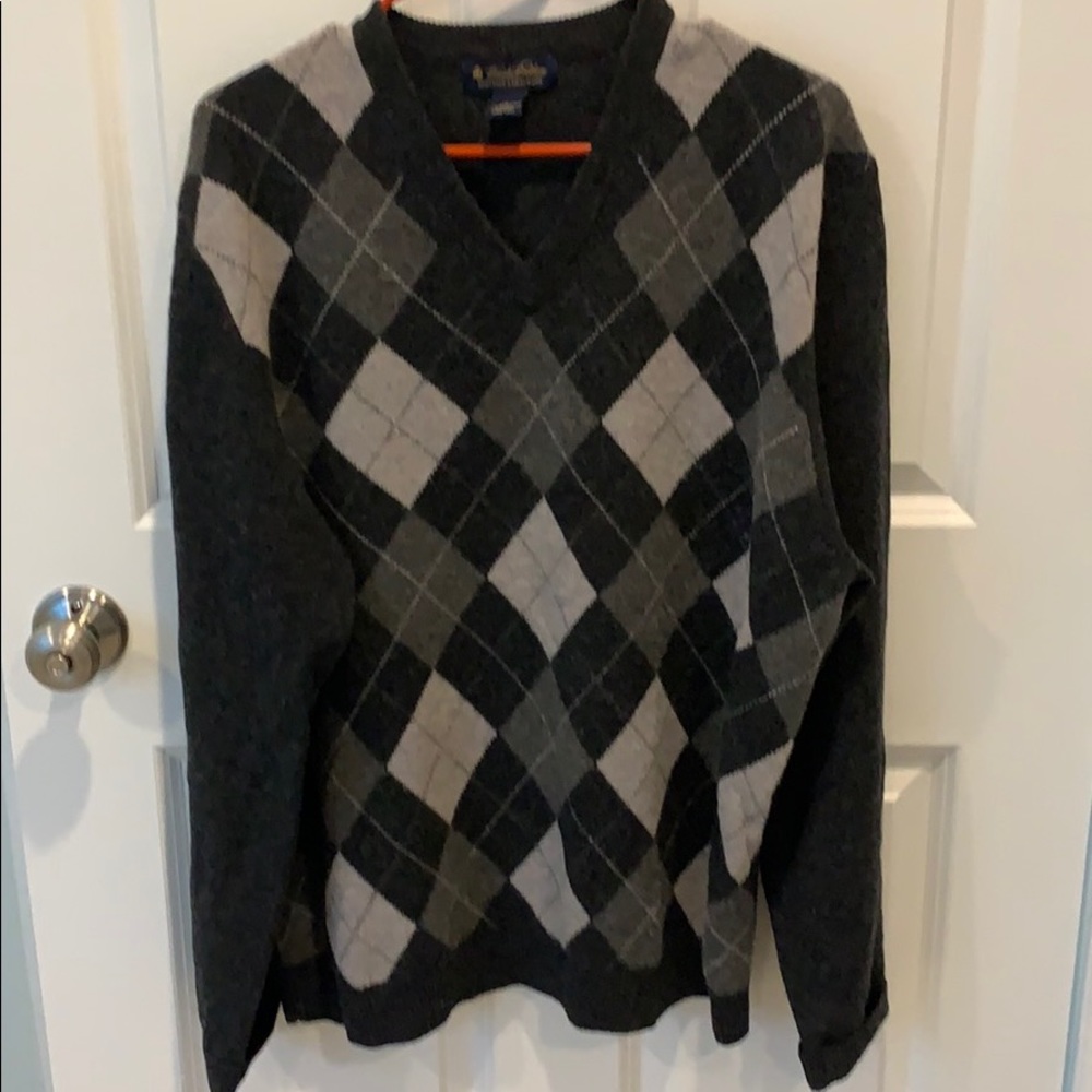 Brooks Brothers Grey Argyle V-Neck Sweater